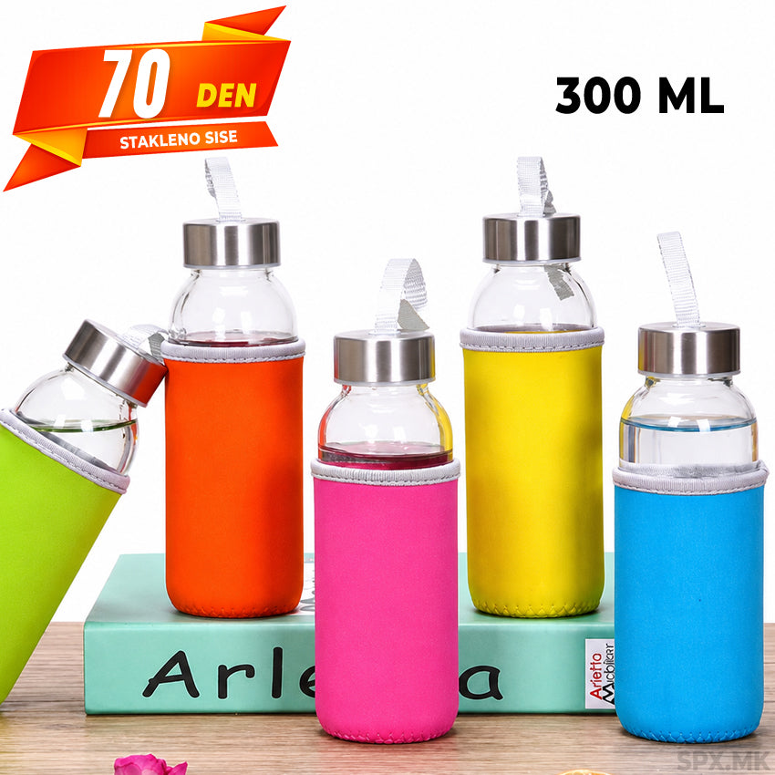 Stakleno Shishe za Voda so Zastitna Futrola (300ml)