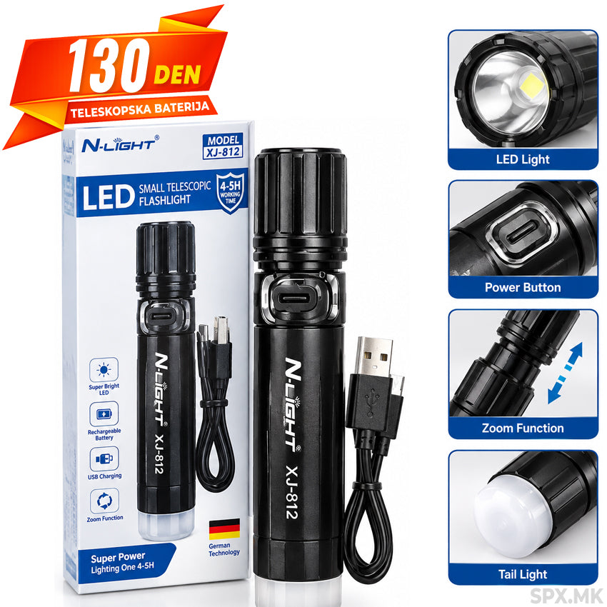 Teleskopska mini LED baterija N-LIGHT XJ-812 so zum
