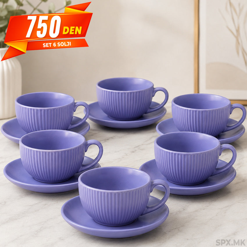 Eleganten Set od 6 Porcelanski Solji so Cinii