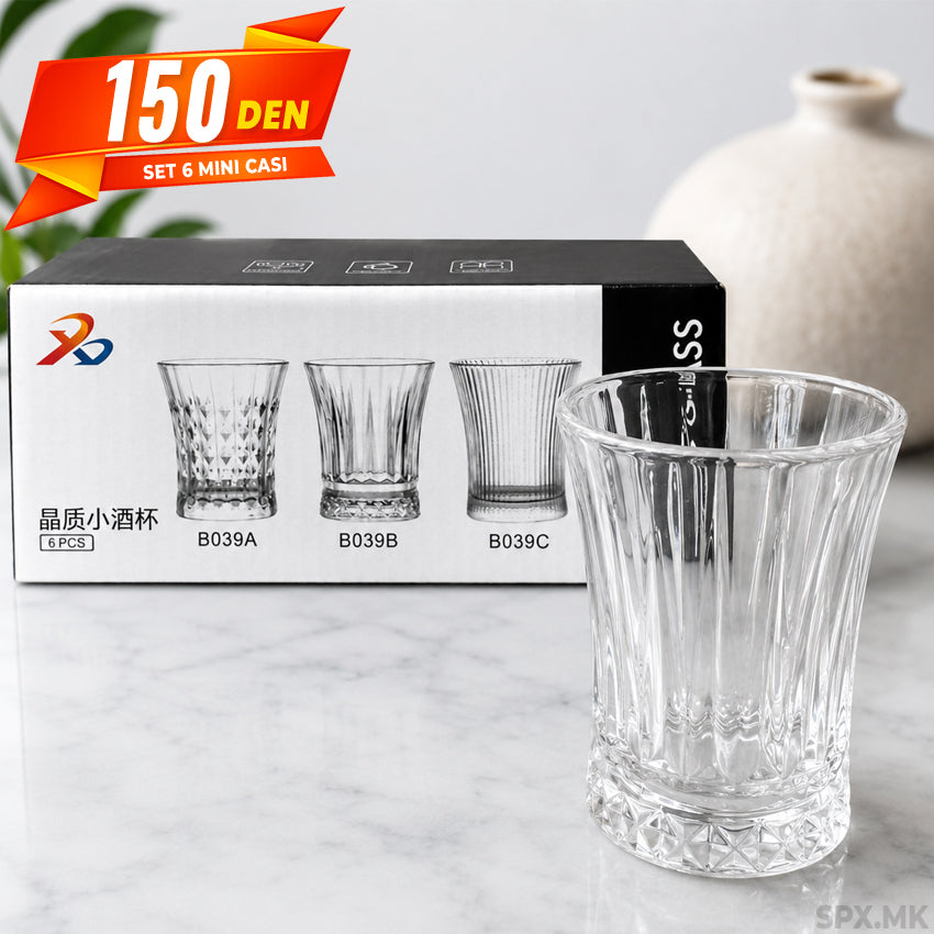 Set od 6 Mini Stakleni Casi so Vertikalni Linii