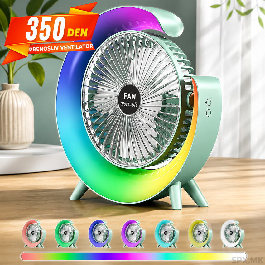 Prenosliv Ventilator so RGB Osvetluvanje
