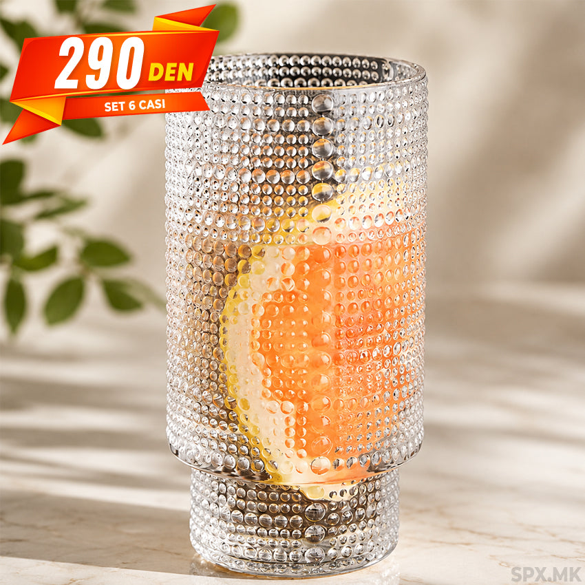 Set od 6 Visoki Casi so Tockasta Tekstura