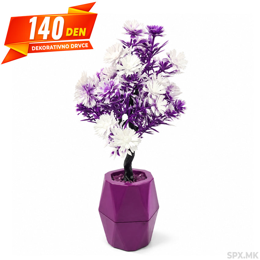 Veštacko Dekorativno Drvce so Beli i Violetovi Cvetovi