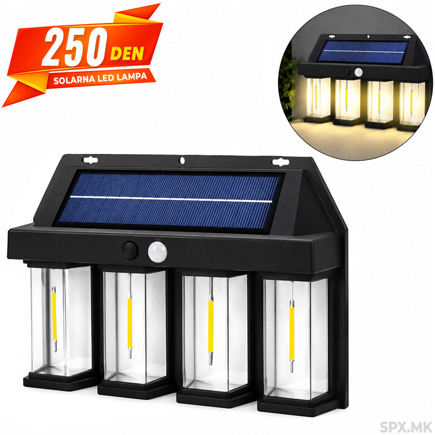 Solarna Nadvoreshna LED Lampa so Senzor za Dvizhenje