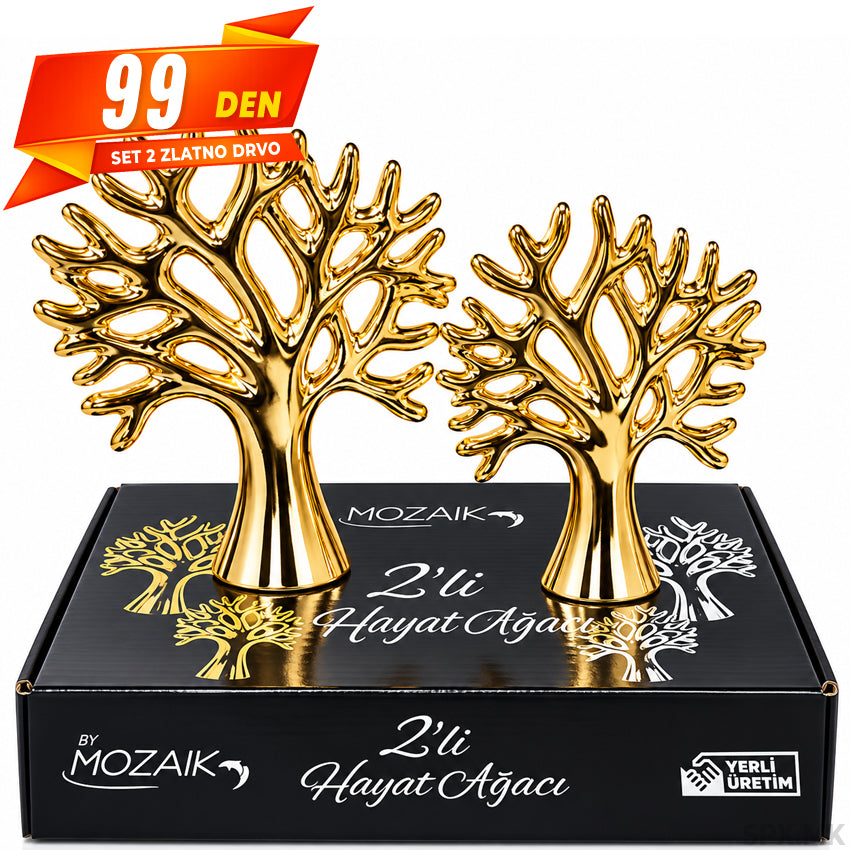 Zlatna Dekorativna Figura "Drvo na Zivotot" – Set od 2 Parcinja