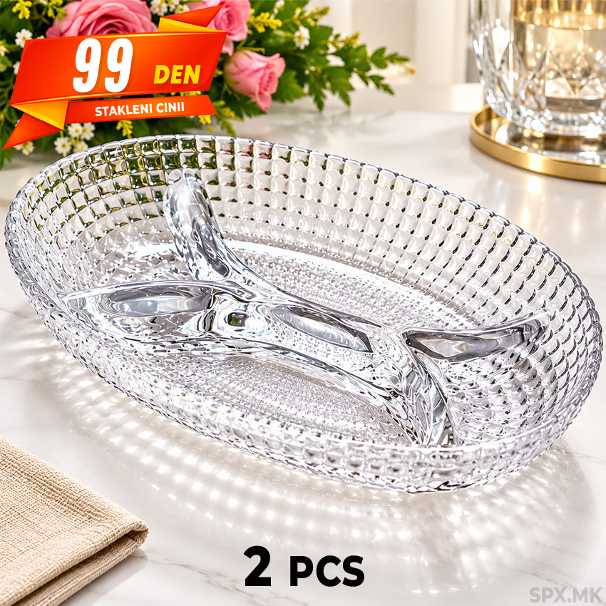 Stakleni Ovalni Cinii so Pregradi 2 pcs