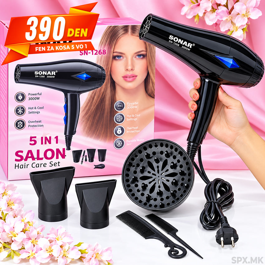 Profesionalen fen za kosa 5-vo-1 (3000W)