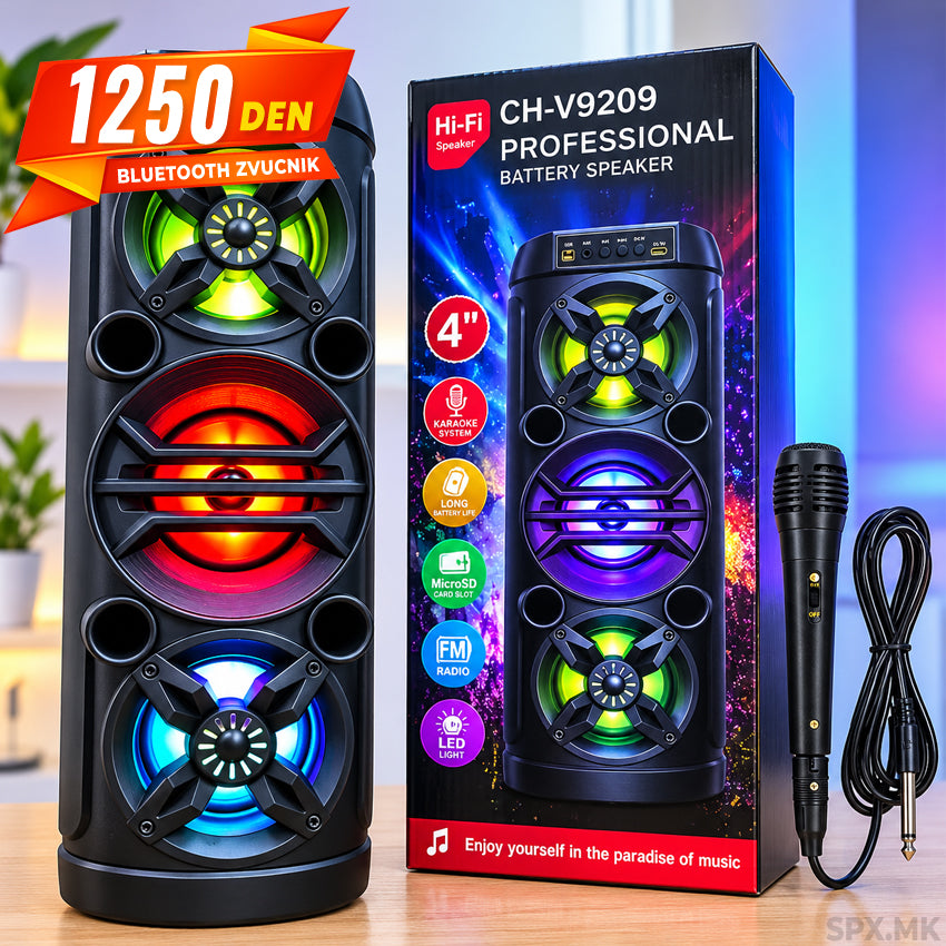 Prenosen Bluetooth Zvucnik CH-V9209 so Mikrofon i RGB Osvetluvanje