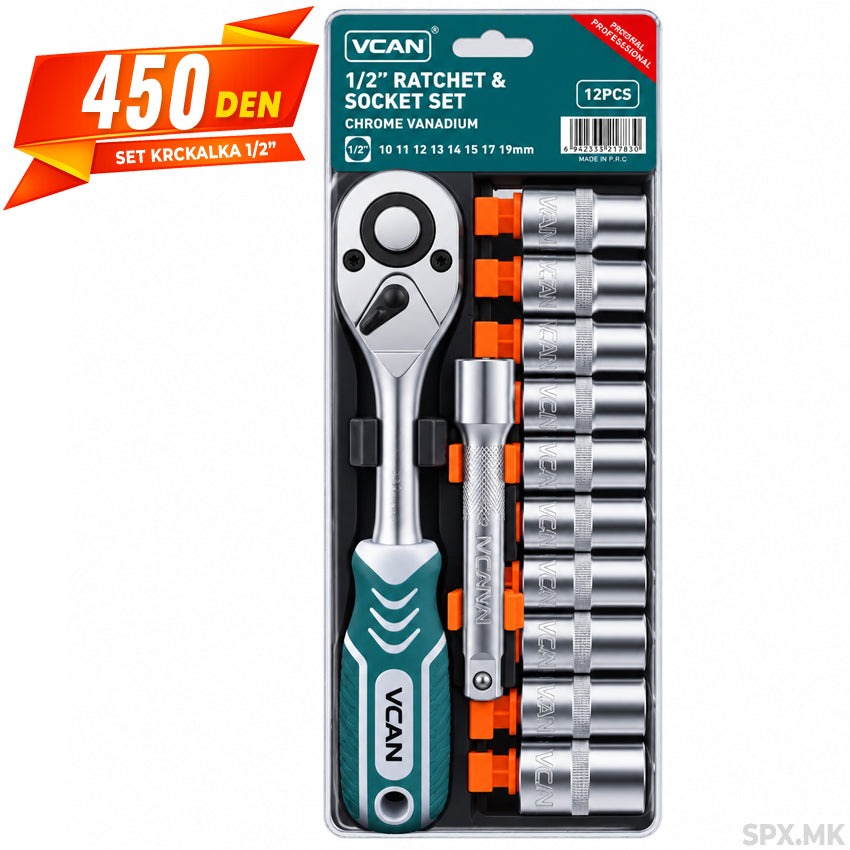 Set Nasadni Klucevi i Krcalka 1/2" VCAN (12 Delovi)