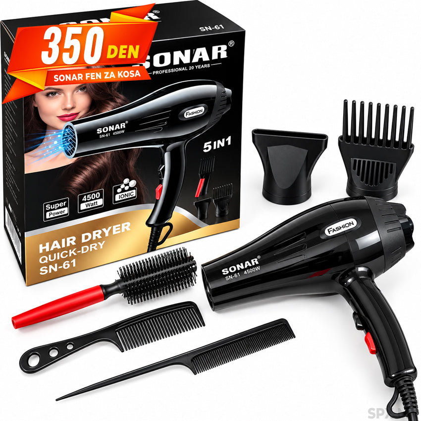 Profesionalen Fen za Kosa 5 vo 1 SONAR (SN-61 4500W)
