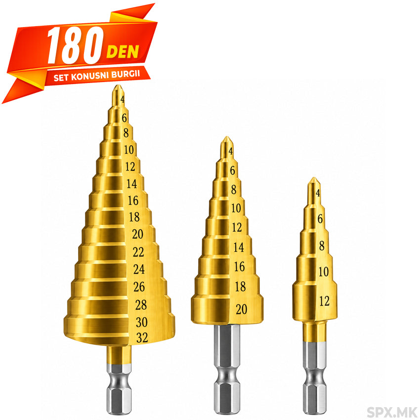 Set konusni burgii za metal (stepenesti)