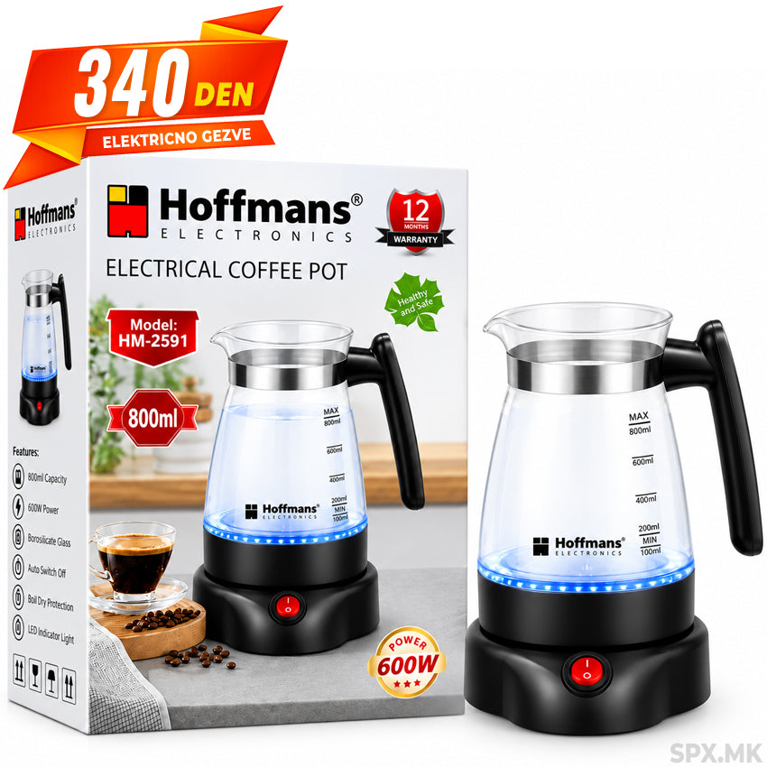 Elektricno gezve od borosilikatno staklo Hoffmans HM-2591 (800ml / 600W)