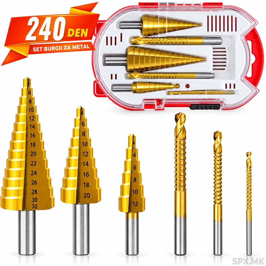 Set burgii za metal vo kutija (stepenesti i spiralni)