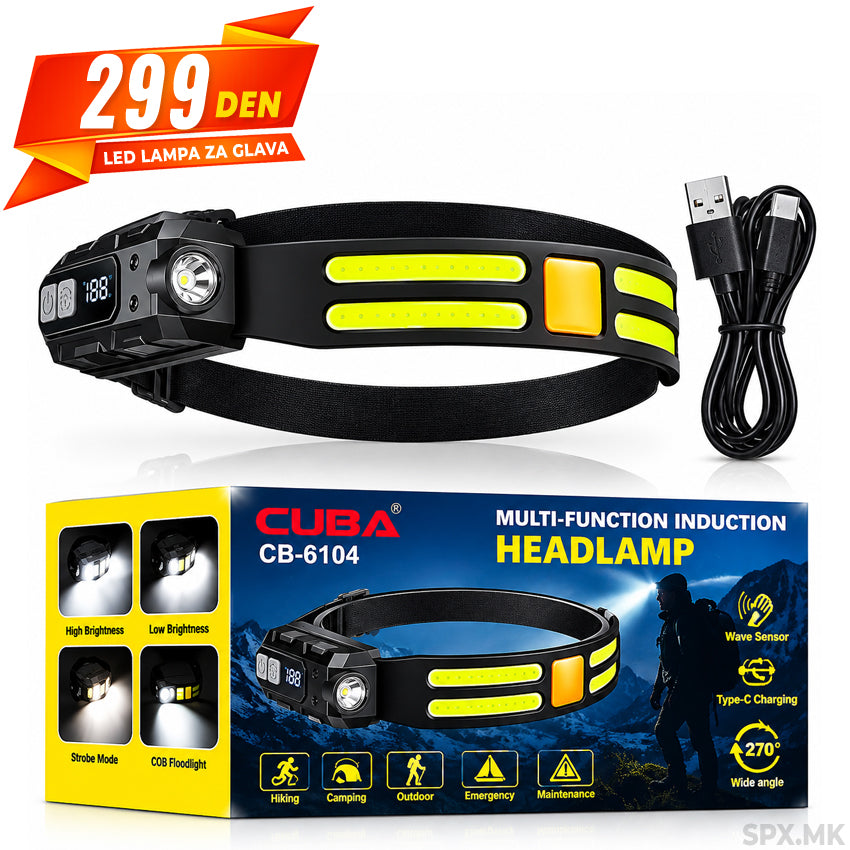 LED lampa za glava CUBA CB-6104 so senzor na dvizenje