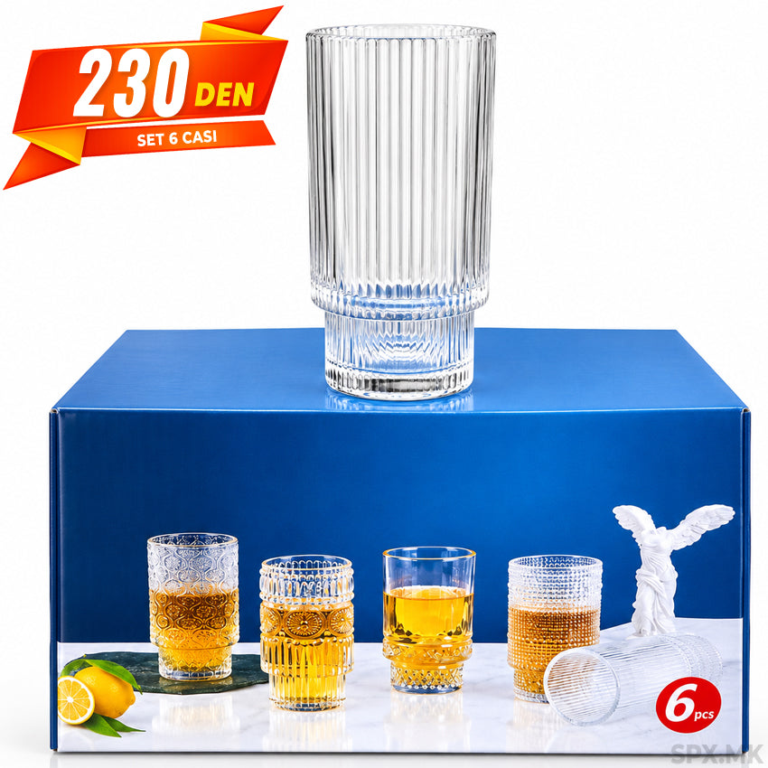 Set stakleni chashi so reljefen dizajn (6 parchinja)