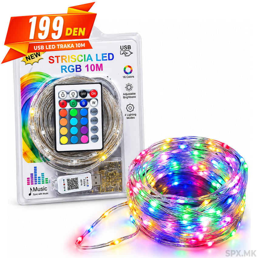 Dekorativna USB RGB LED traka so daljinsko (10M)