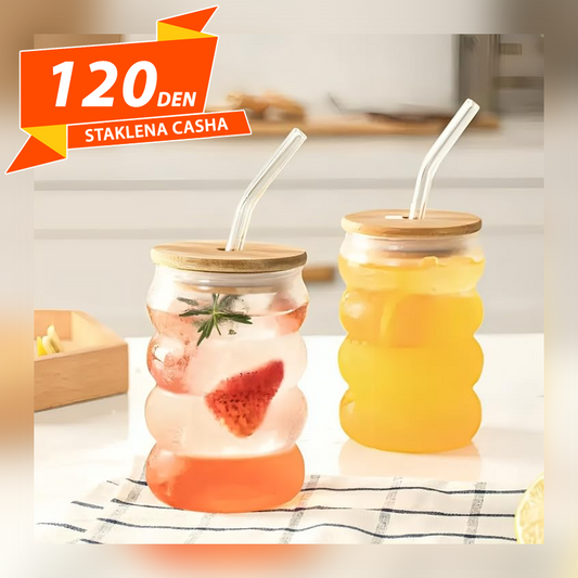 Staklena Casha + Slamka