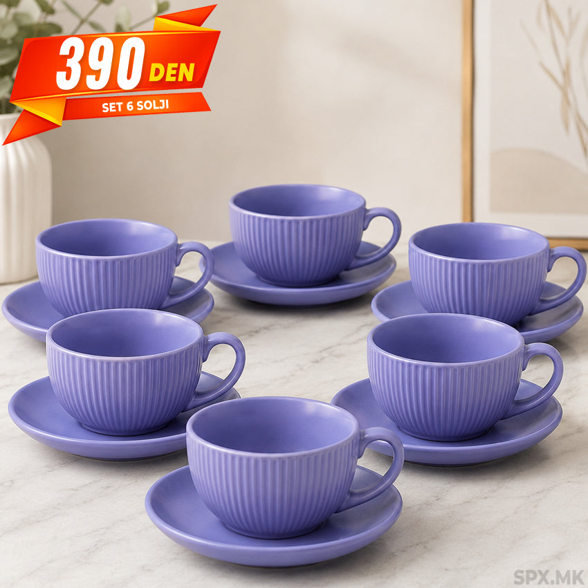 Eleganten Set od 6 Porcelanski Solji so Cinii