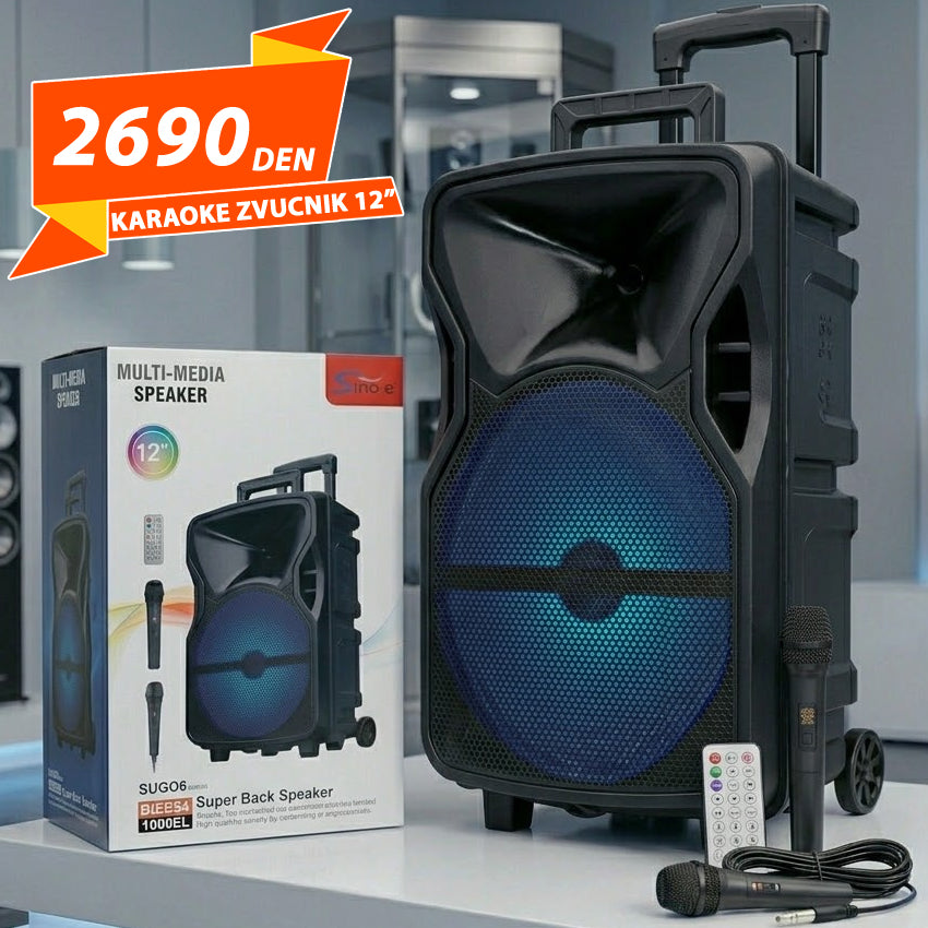 Karaoke Zvucnik 12" + 2 Mikrofoni