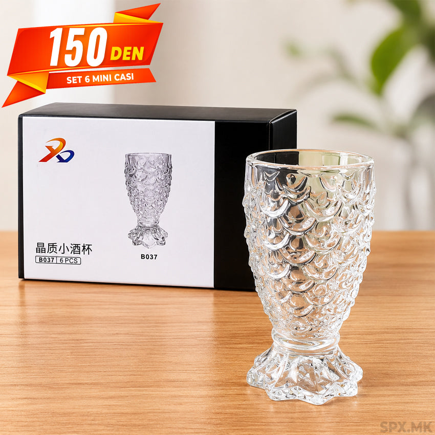 Set od 6 Mini Stakleni Casi so Reljefna Tekstura