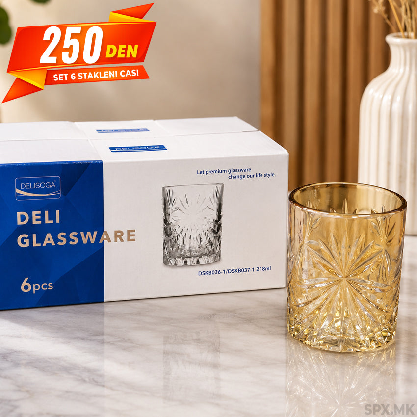 Set 6 Dekorativni Stakleni Casi – 218 ml