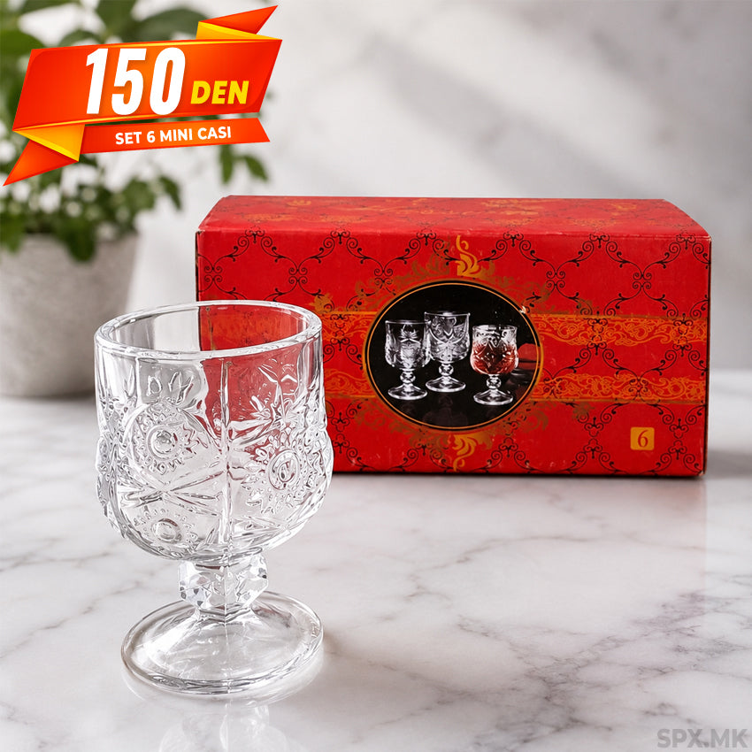 Set od 6 Mini Dekorativni Stakleni Casi